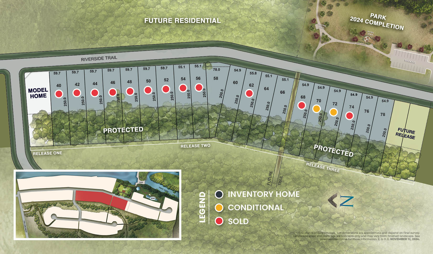 Siteplan of Haven, showing lot availability.